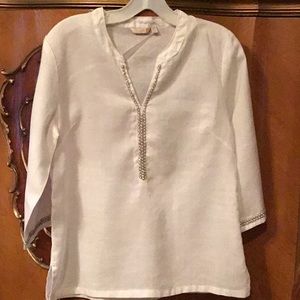 Clan White Linen Boho Top w/ Pearls